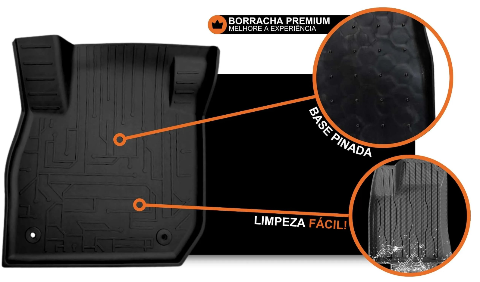 Borracha premium com base pinada e limpeza facil